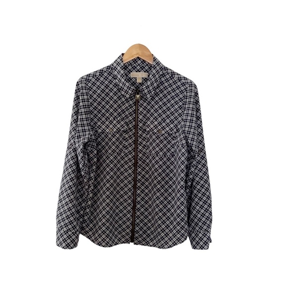 MICHAEL Michael Kors Tops - Michael Michael Kors Plaid Zip Front Top Size Large Navy White